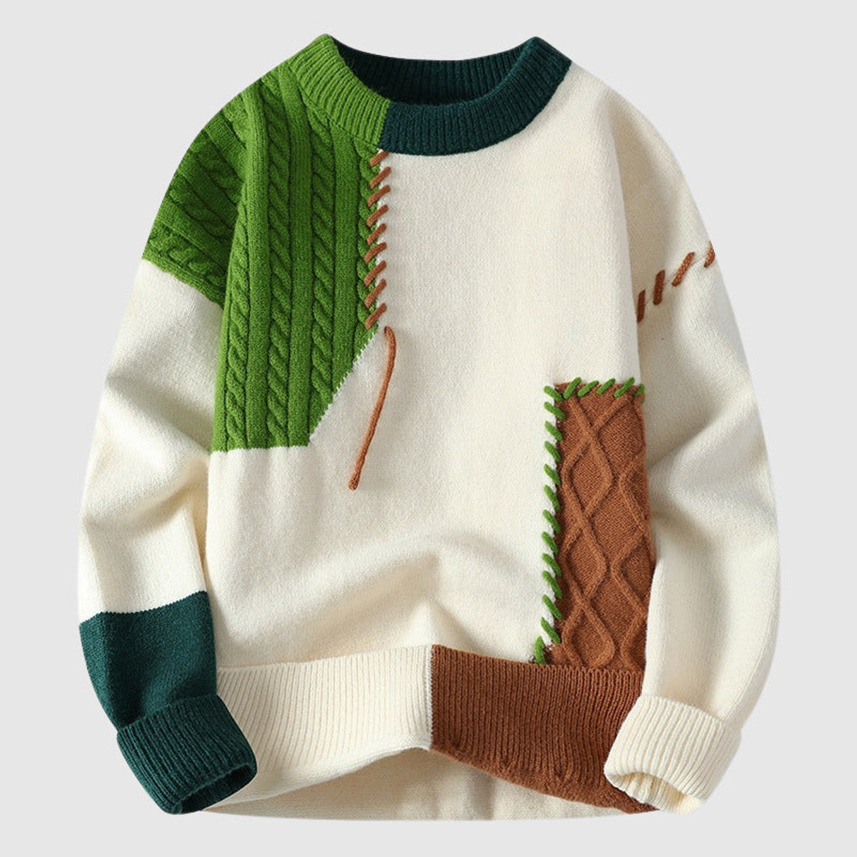 Women's Sweater Funky Patchwork Design O-Neck Cozy Winter Fashion 1
