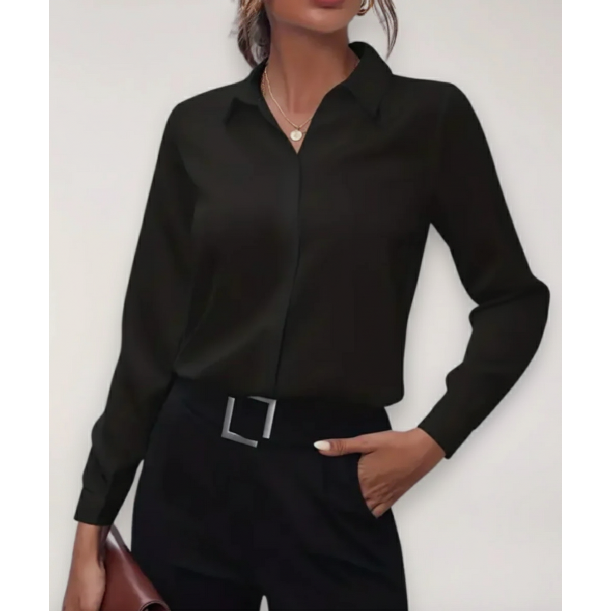 Women's Tailored Blouse Elegant Button-Up Shirt for Work Casual Chic 0