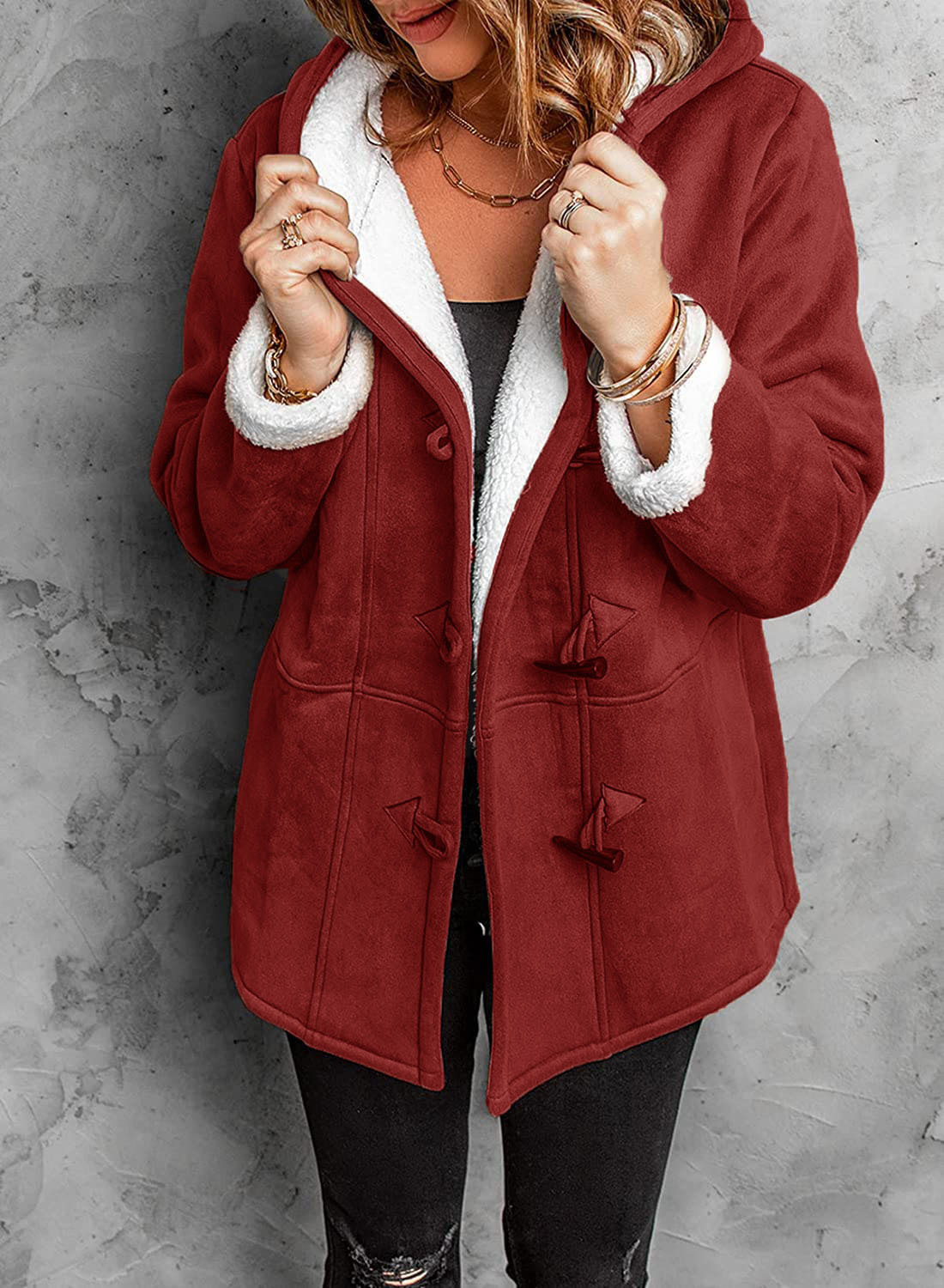 Women's Toggle Winter Coat Hooded Warm Lining Casual Chic 2