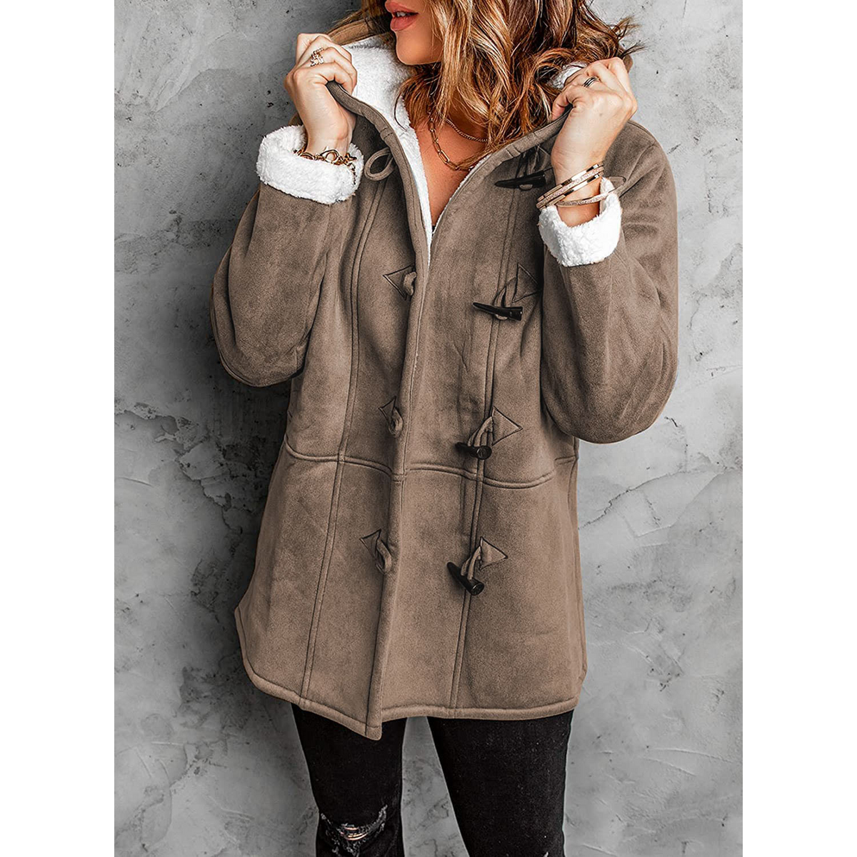 Women's Toggle Winter Coat Hooded Warm Lining Casual Chic 3