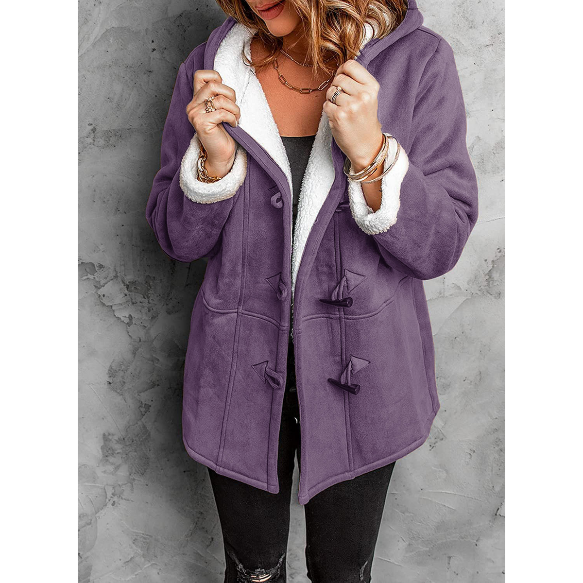 Women's Toggle Winter Coat Hooded Warm Lining Casual Chic 5