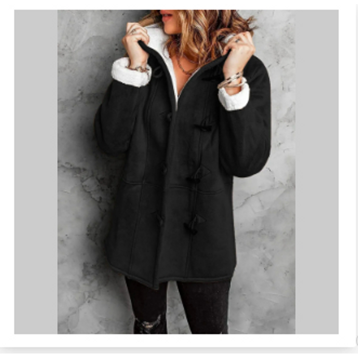 Women's Toggle Winter Coat Hooded Warm Lining Casual Chic 6