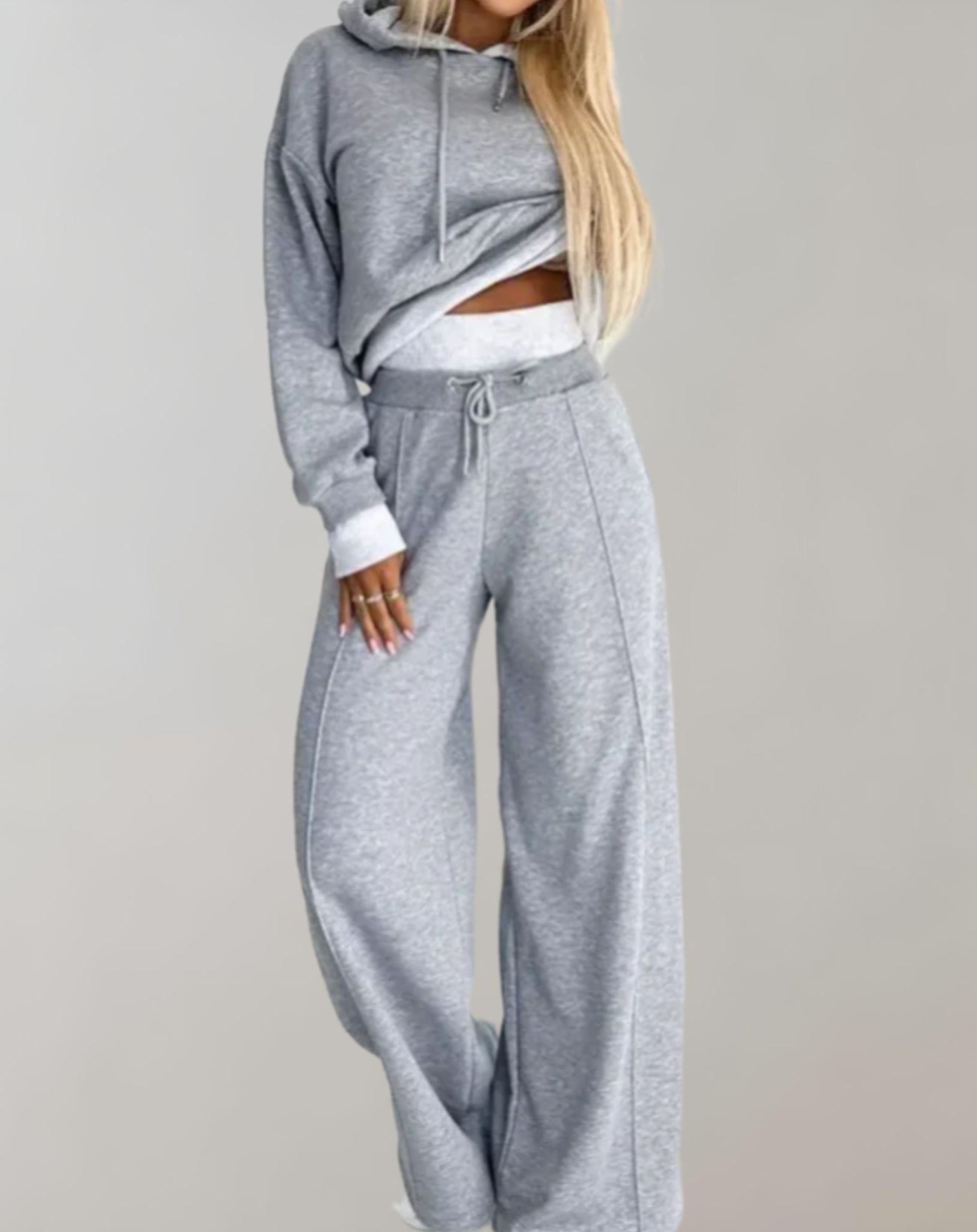 Women's Tracksuit Set 2-Piece Hoodie Wide-Leg Trousers Casual Chic 2