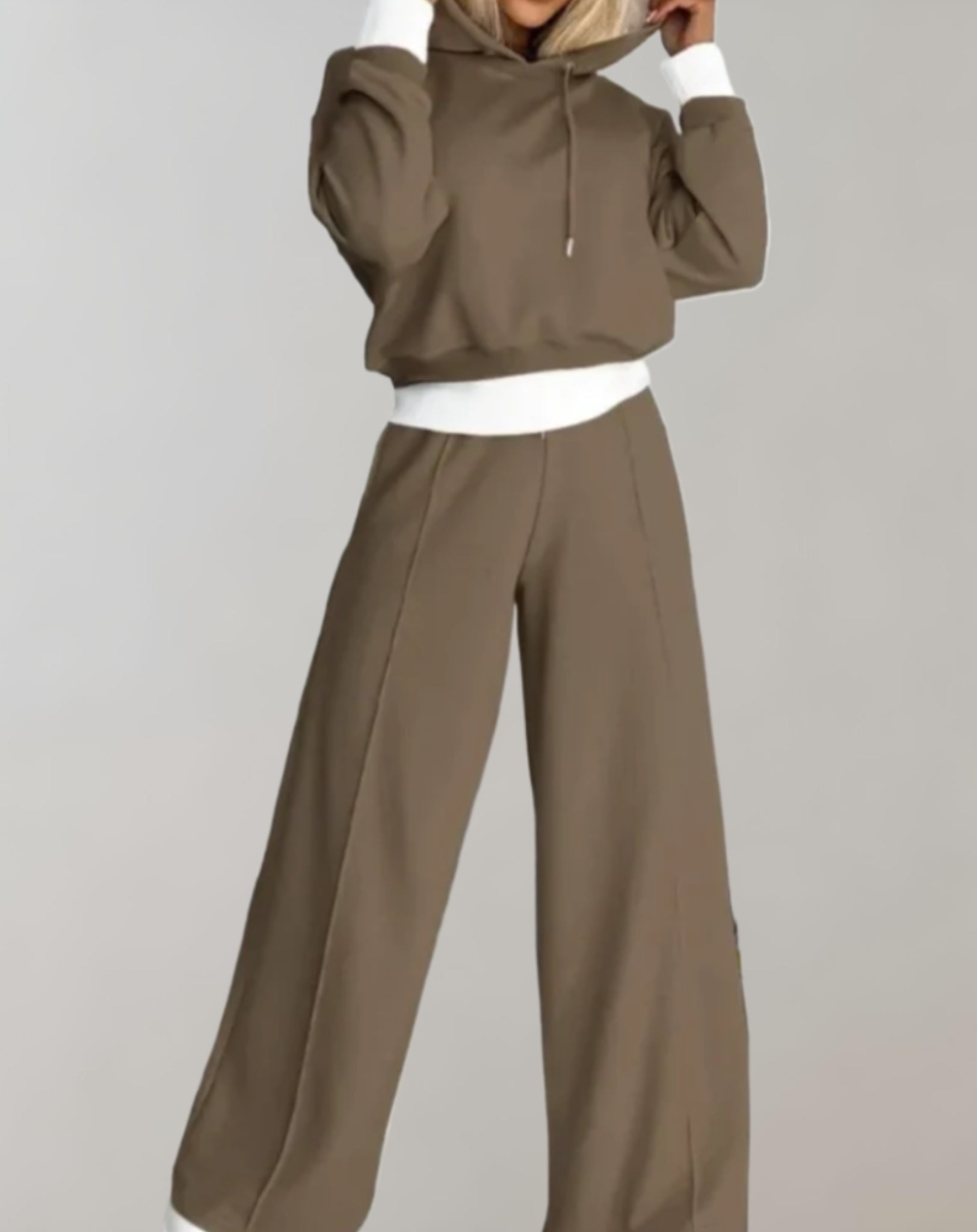 Women's Tracksuit Set 2-Piece Hoodie Wide-Leg Trousers Casual Chic 4