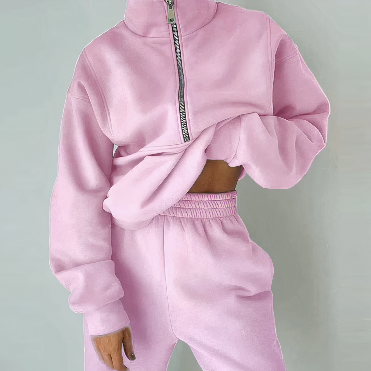 Women's Tracksuit Set Half-Zip Pullover Joggers Modern Matching Outfit 2