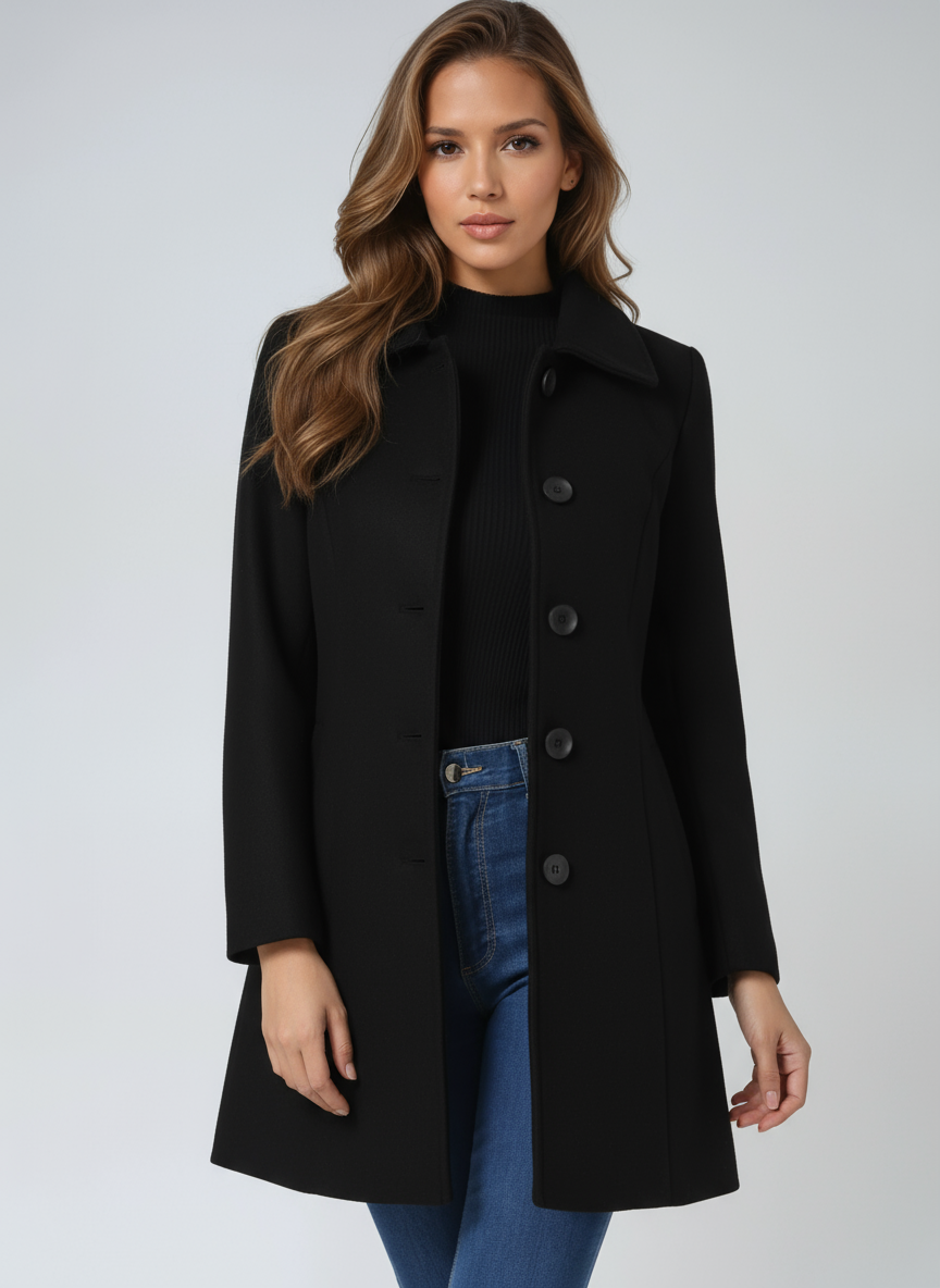 Women's Trench Coat Winter Fit and Flare Elegant Button-Front Design 0