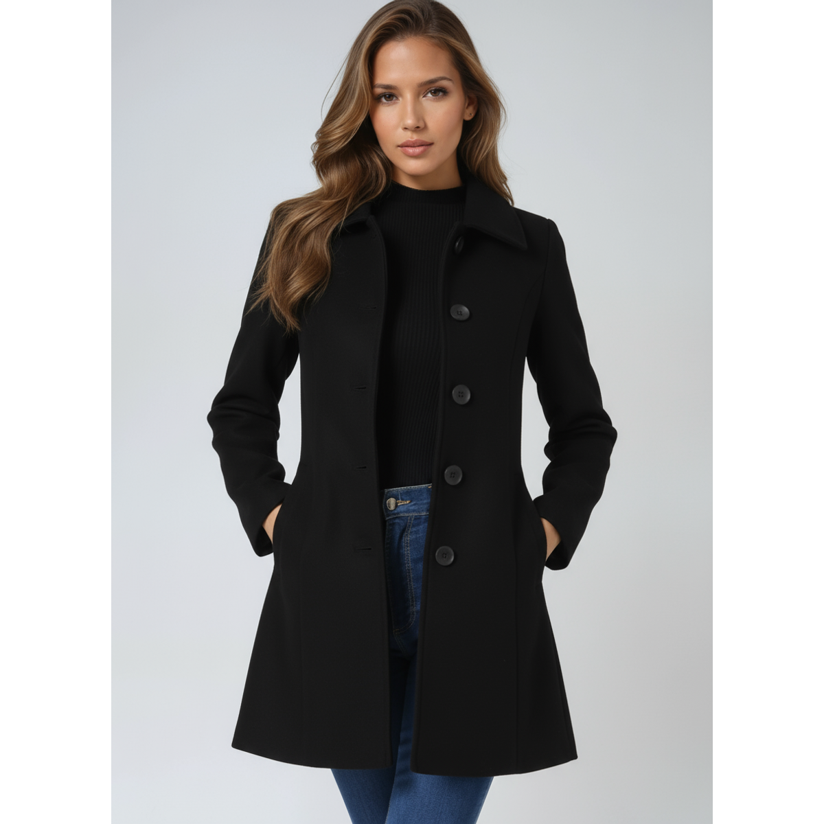 Women's Trench Coat Winter Fit and Flare Elegant Button-Front Design 1
