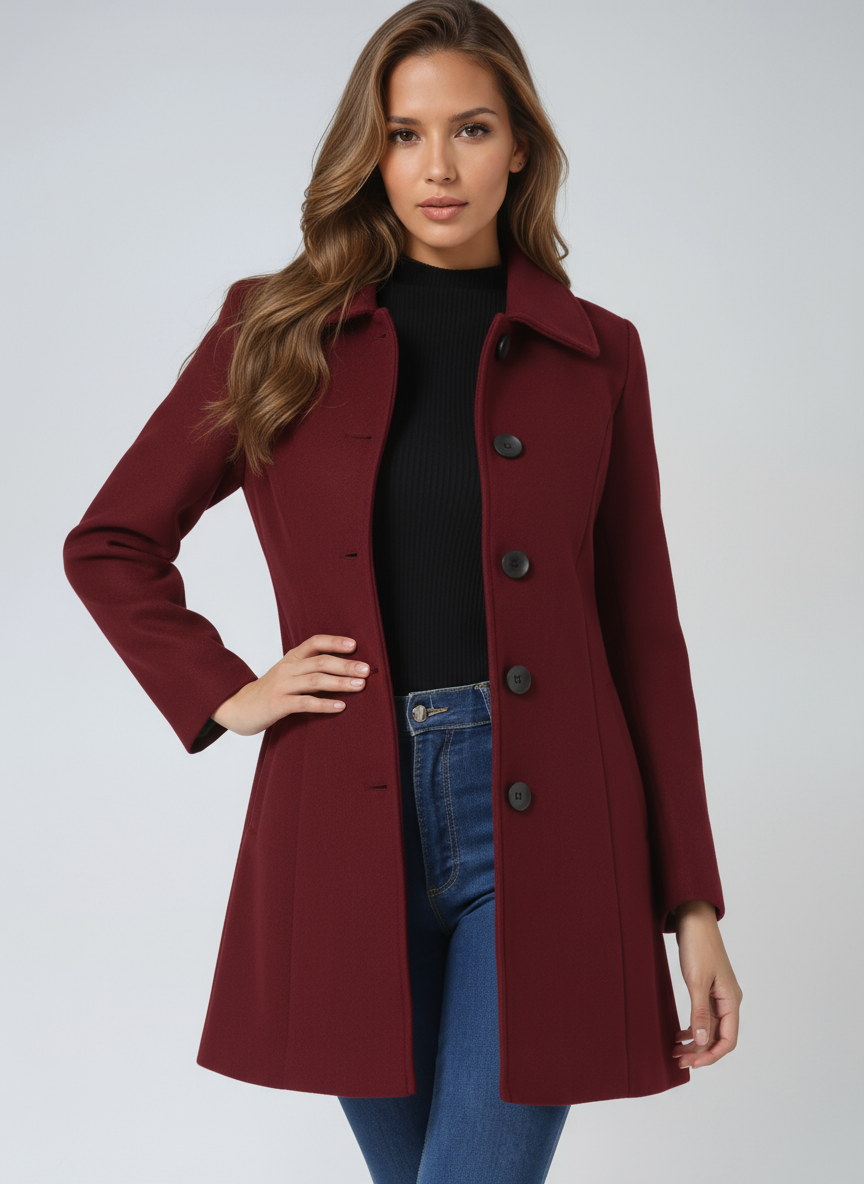Women's Trench Coat Winter Fit and Flare Elegant Button-Front Design 5