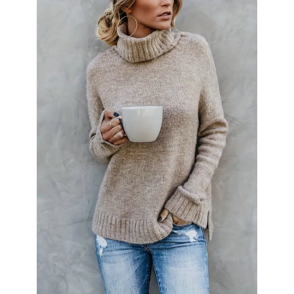 Women's Turtleneck Sweater Elegant Warm Cozy Classic Wool 0