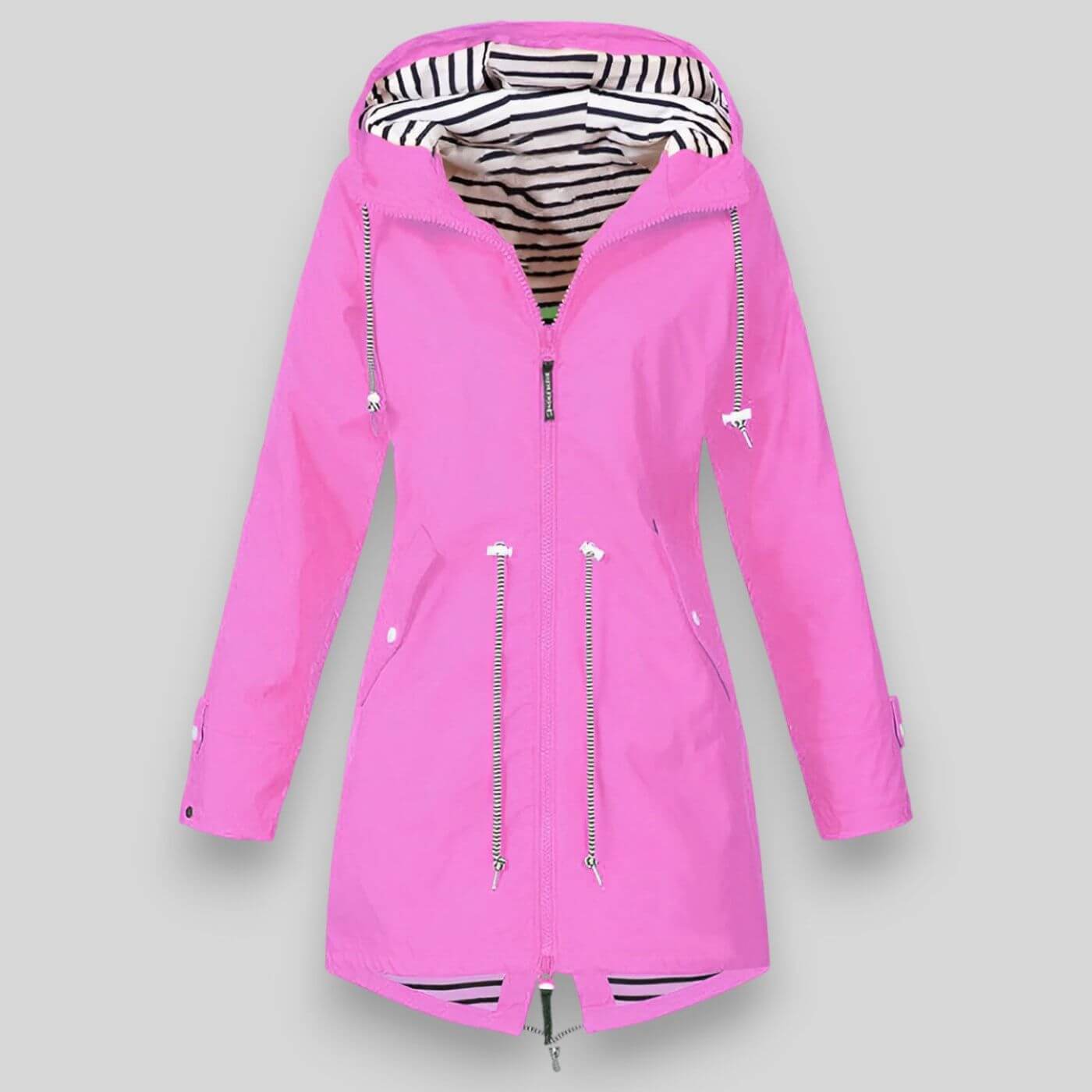 Women's Waterproof Rain Jacket Hooded Zip Adjustable Waist Casual Outerwear 3