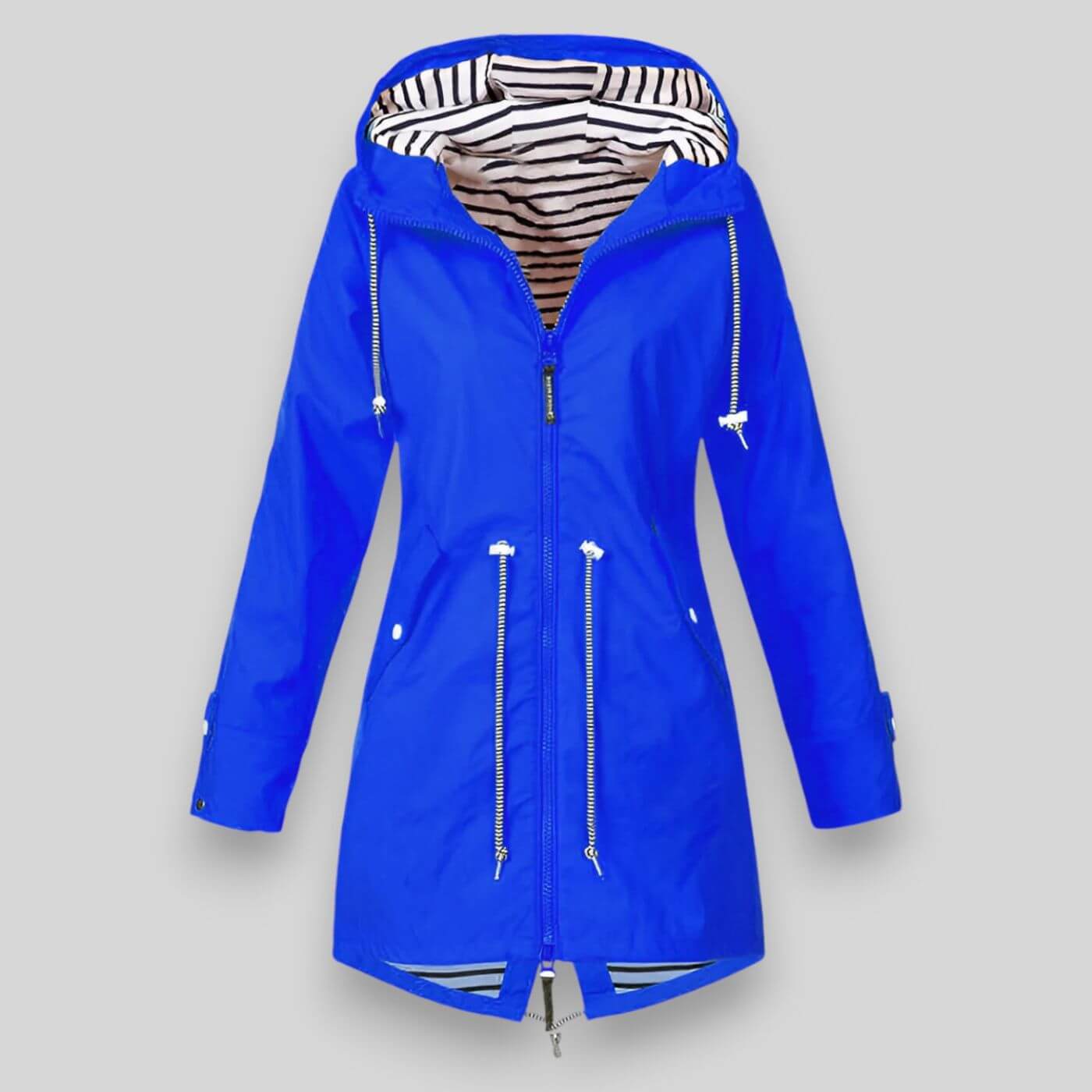 Women's Waterproof Rain Jacket Hooded Zip Adjustable Waist Casual Outerwear 4