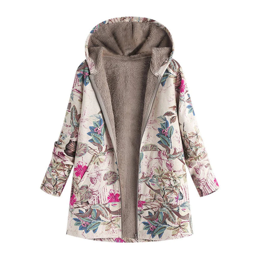 Women's Winter Floral Coat with Hood Elegant Design for Casual Chic 0
