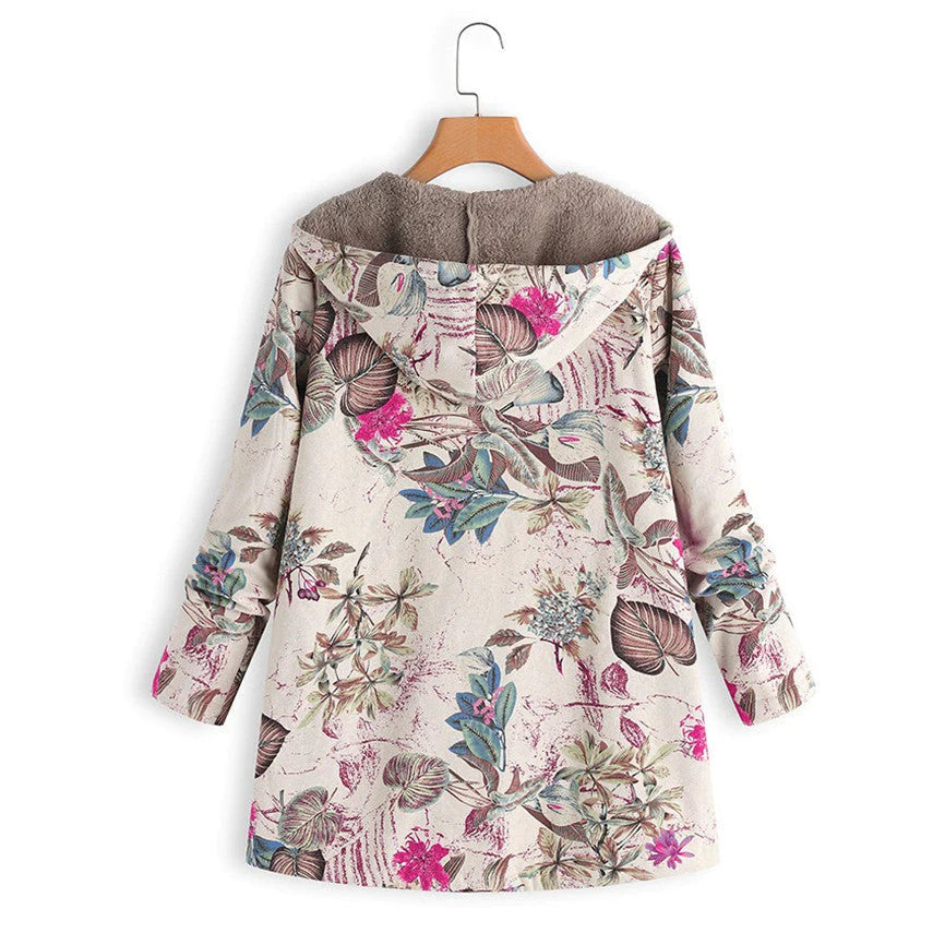 Women's Winter Floral Coat with Hood Elegant Design for Casual Chic 1