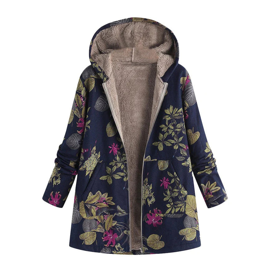 Women's Winter Floral Coat with Hood Elegant Design for Casual Chic 2