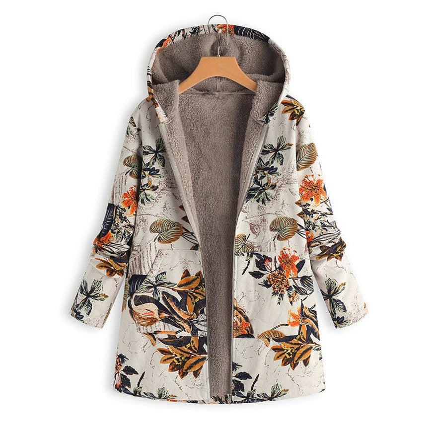 Women's Winter Floral Coat with Hood Elegant Design for Casual Chic 3