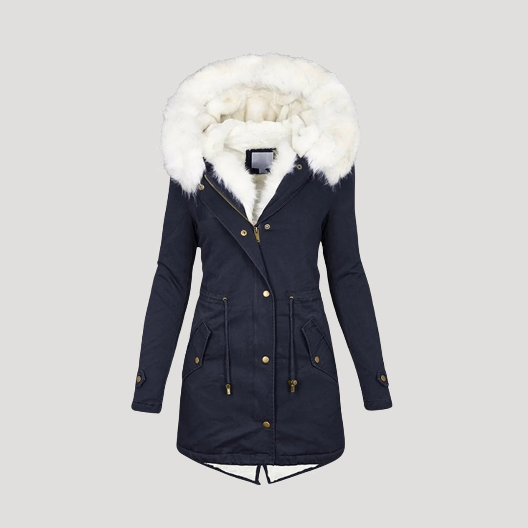 Women's Winter Parka Faux Fur Hood Belted Design Casual Coat 0