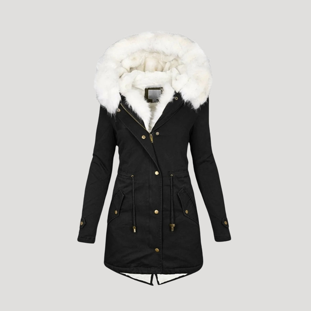 Women's Winter Parka Faux Fur Hood Belted Design Casual Coat 2