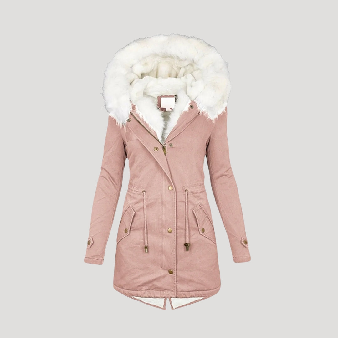 Women's Winter Parka Faux Fur Hood Belted Design Casual Coat 5