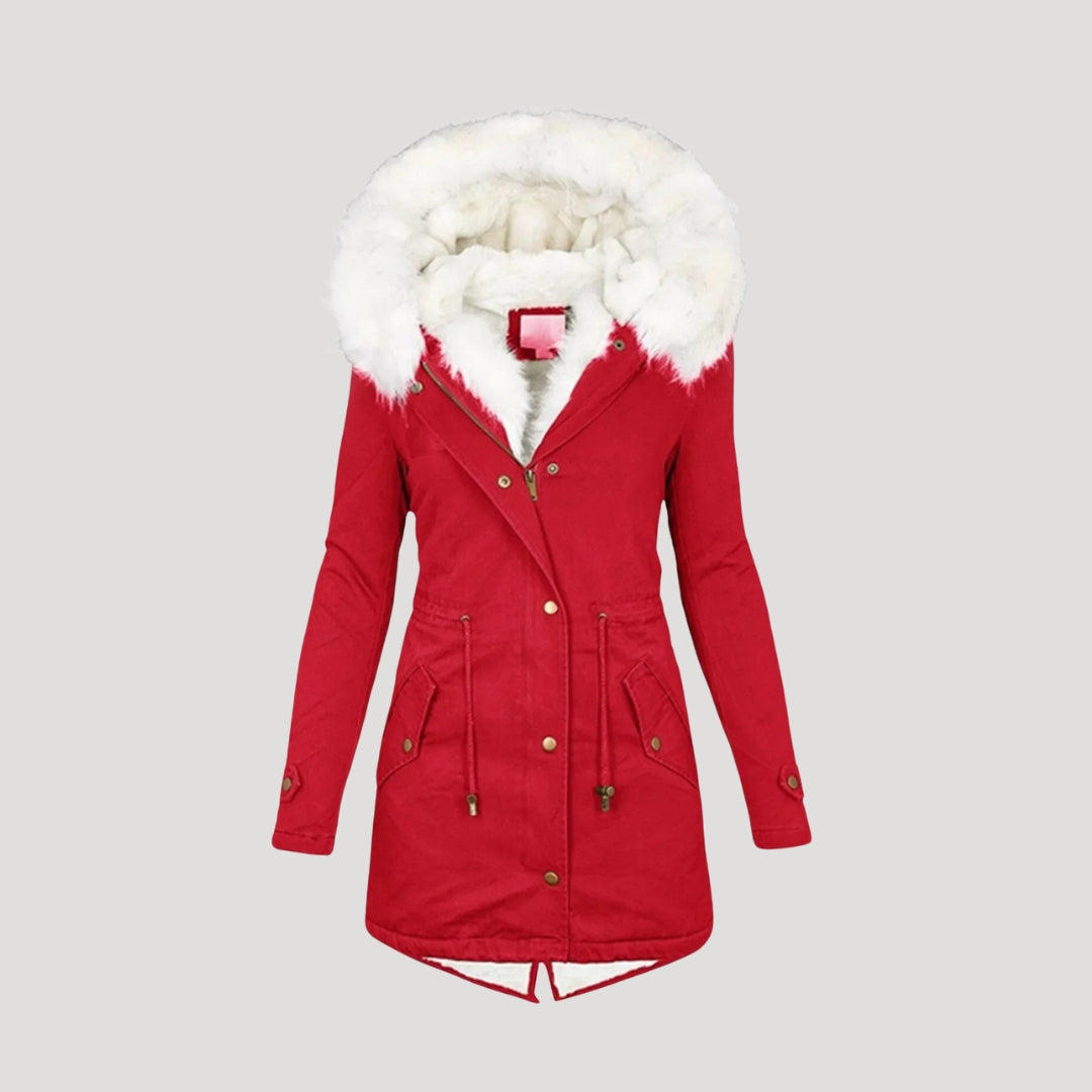 Women's Winter Parka Faux Fur Hood Belted Design Casual Coat 6
