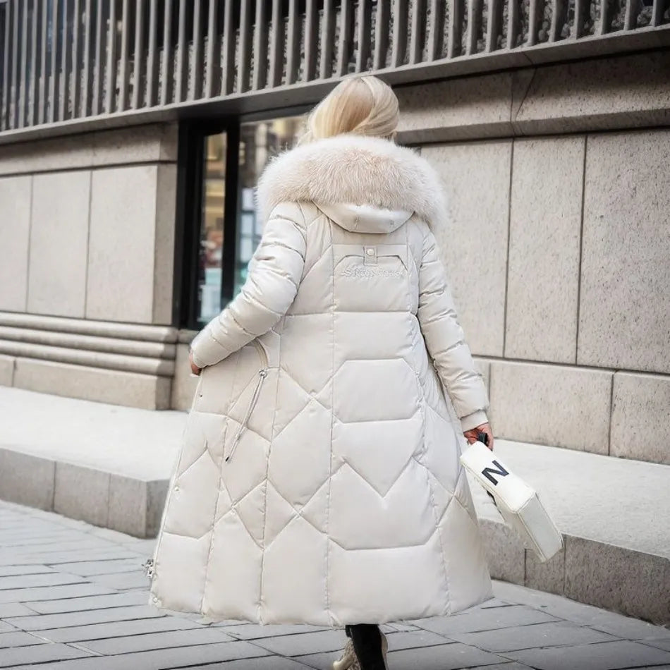 Women's Winter Quilted Coat with Hood Trim Elegant Design 4