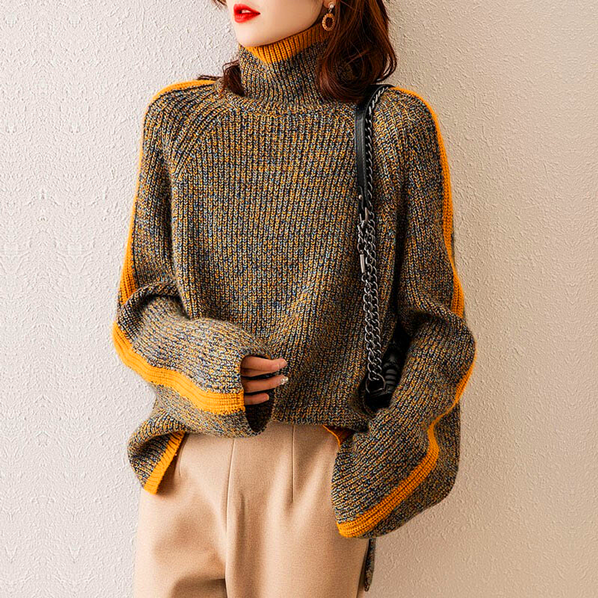Womens Black Turtleneck Sweater Modern Chic Design Essential 0