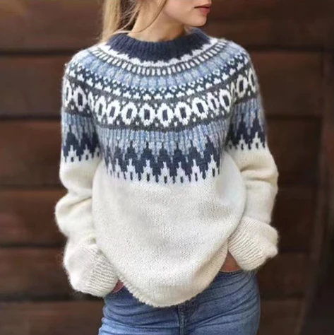 Wool Sweater Nordic Pattern Casual Fit Comfortable Warm Fabric 0