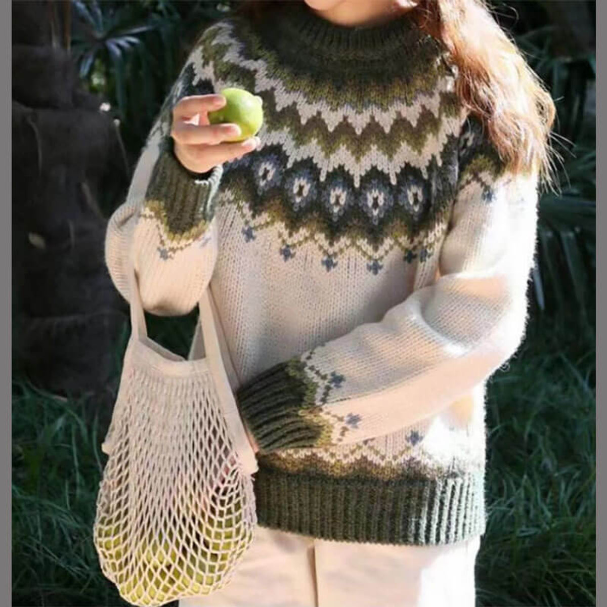 Wool Sweater Nordic Pattern Casual Fit Comfortable Warm Fabric