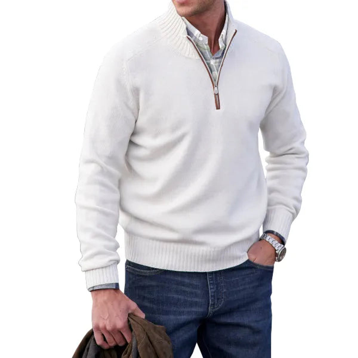 Zip-Up Cashmere Sweater Women Elegant Comfort Versatile Fit 0