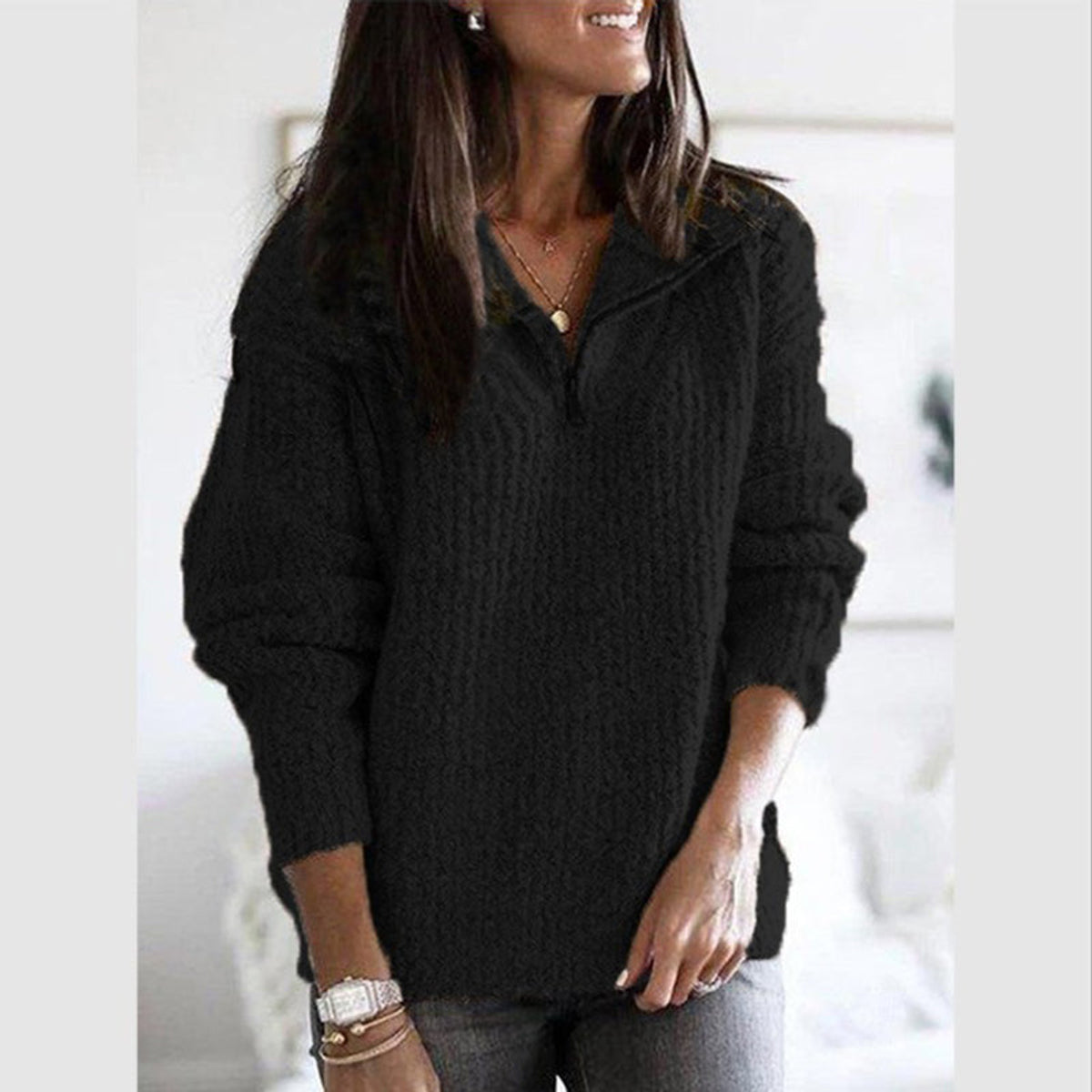 Zip-Up Ribbed Sweater Women Cozy Layering Stylish Fit 1