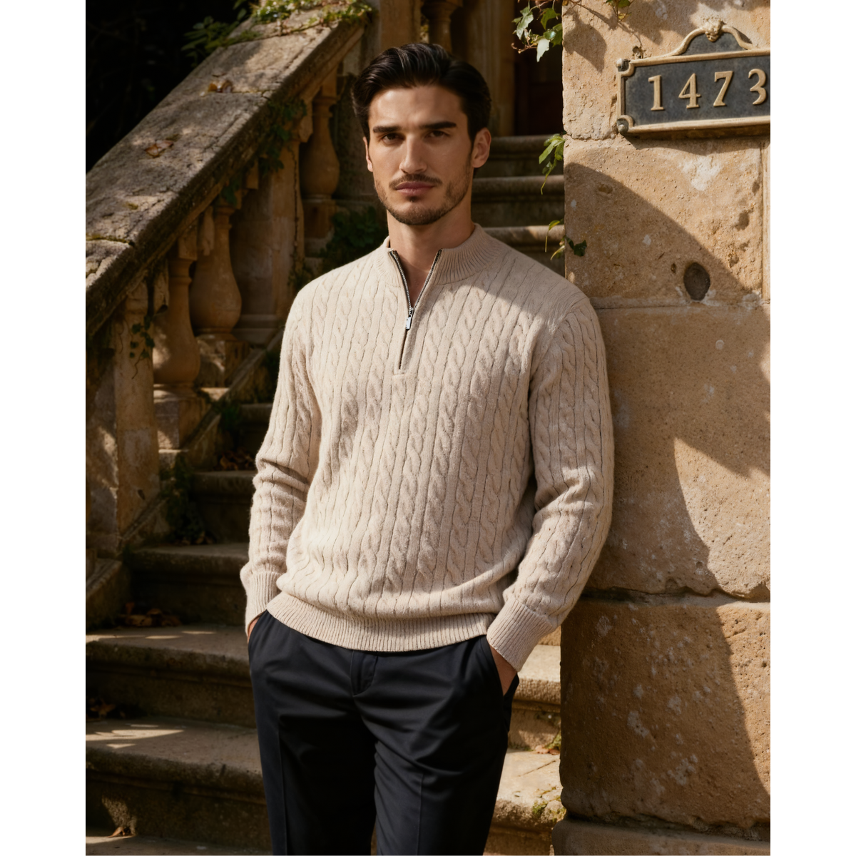100% Cashmere Half Zip Cardigan Sweater for Men - Timeless Elegance 4