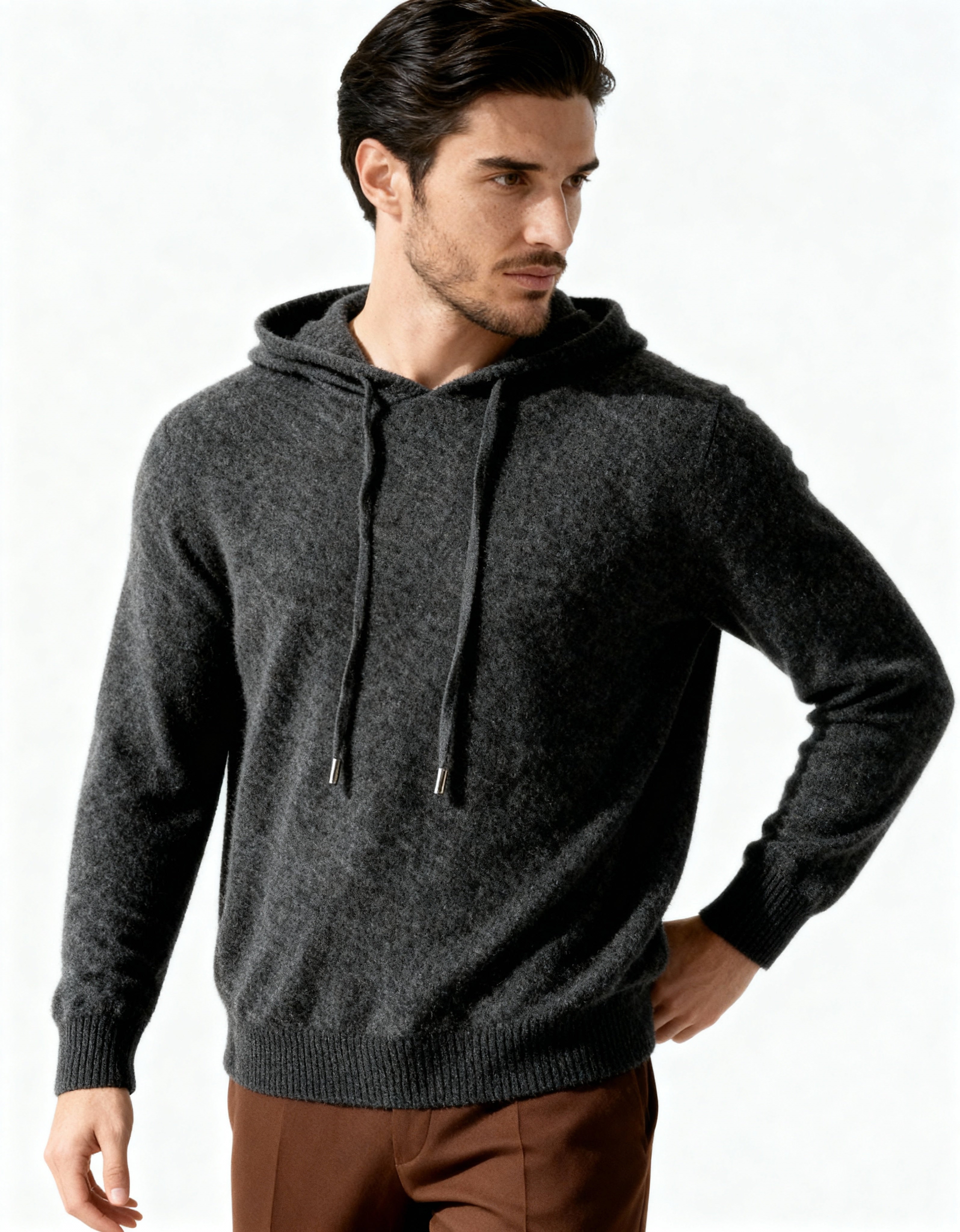 100% Cashmere Hoodie Lightweight Breathable Relaxed Fit Casual 0