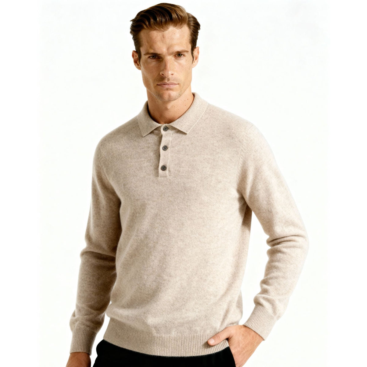 100% Cashmere Polo Shirt Men Classic Style Timeless Comfort 2
