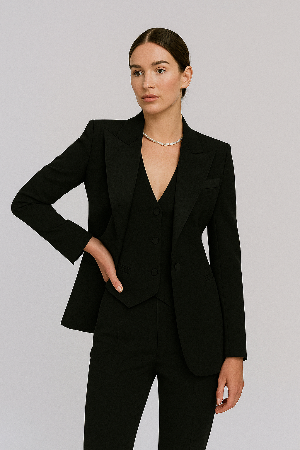 3-Piece Suit Set Women Tailored Blazer Vest Slim-Fit Trousers Elegant Outfit 0
