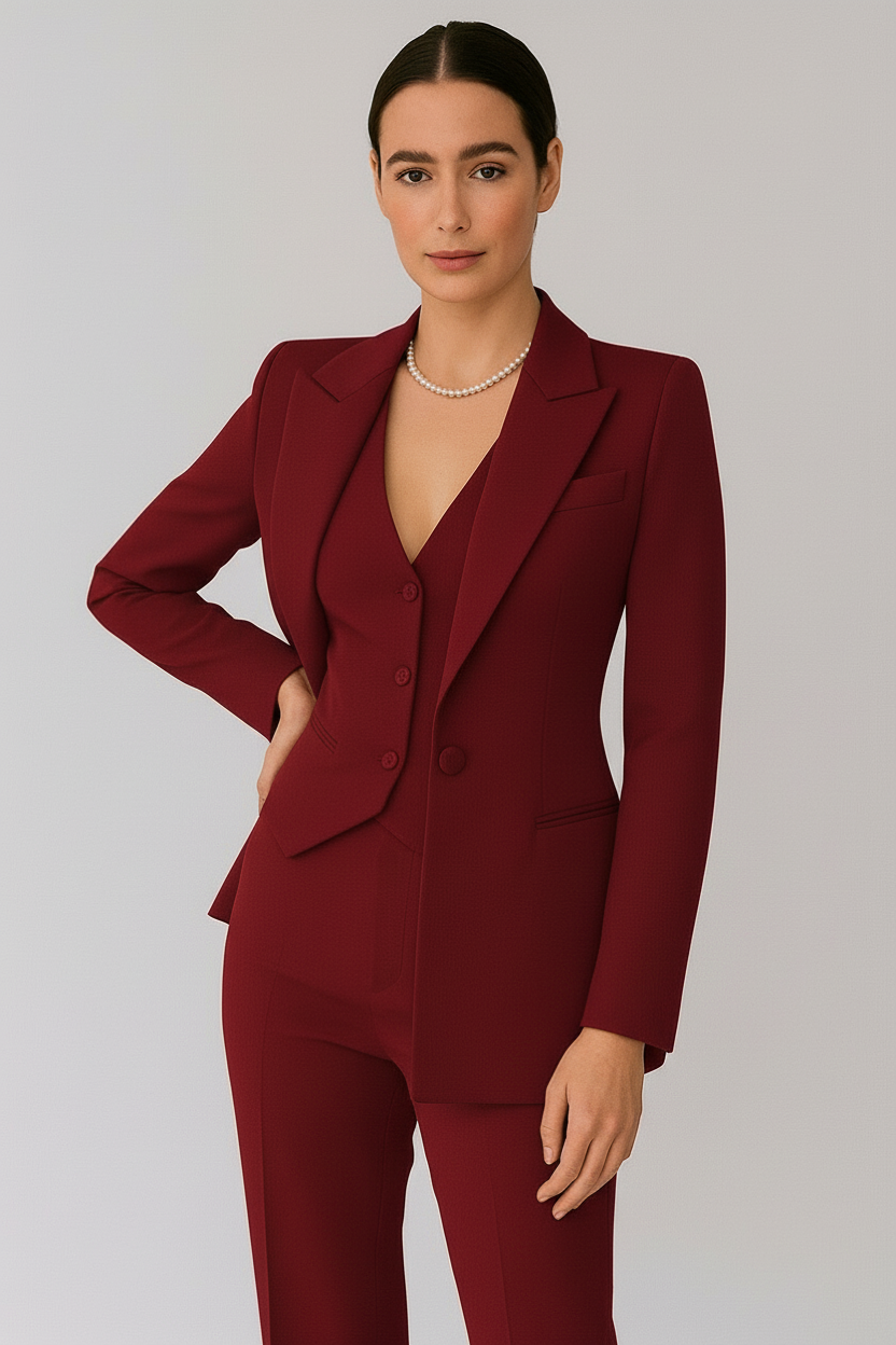 3-Piece Suit Set Women Tailored Blazer Vest Slim-Fit Trousers Elegant Outfit 2