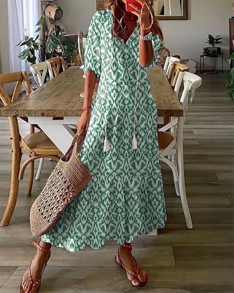 A-Line Maxi Dress Women Elegant V-Neck Summer Style Casual 2