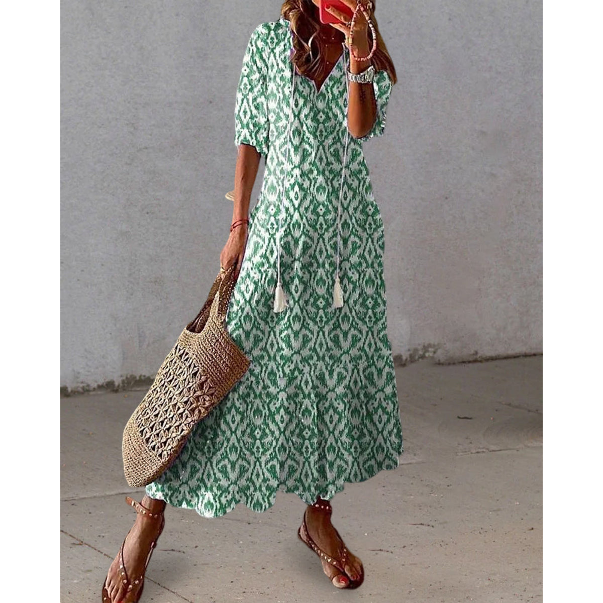 A-Line Maxi Dress Women Elegant V-Neck Summer Style Casual 3