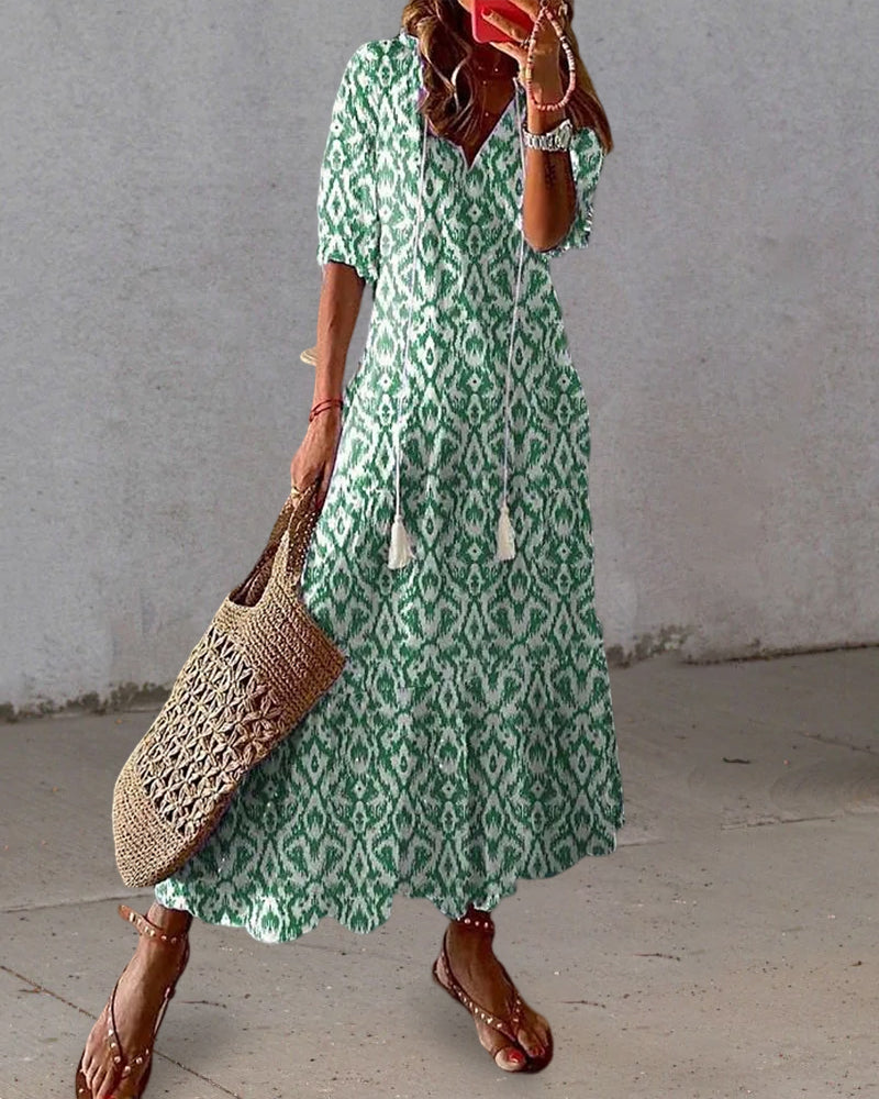 A-Line Maxi Dress Women Elegant V-Neck Summer Style Casual 3