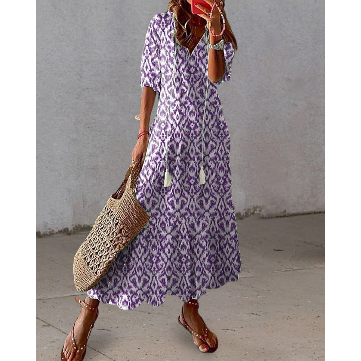 A-Line Maxi Dress Women Elegant V-Neck Summer Style Casual 5