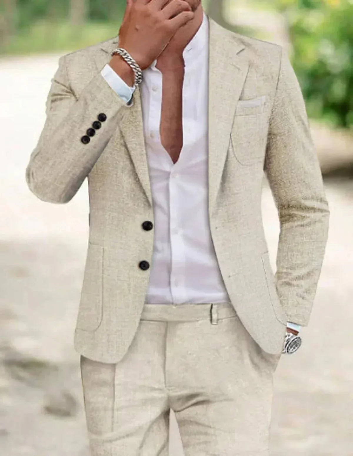 Herren Leinenanzug Leicht Elegant Herbstmode Freizeit Formal