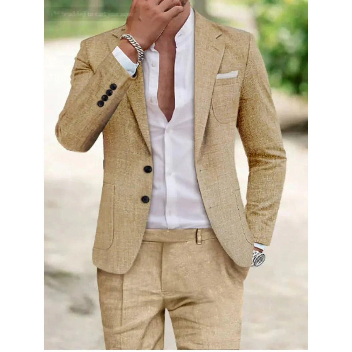Herren Leinenanzug Leicht Elegant Herbstmode Freizeit Formal