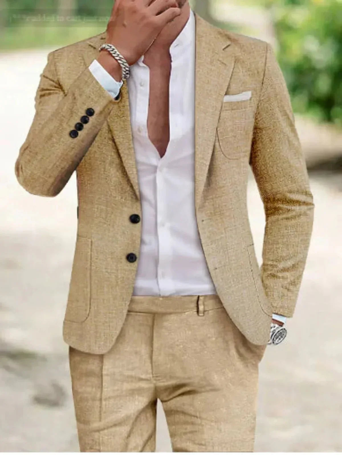 Herren Leinenanzug Leicht Elegant Herbstmode Freizeit Formal