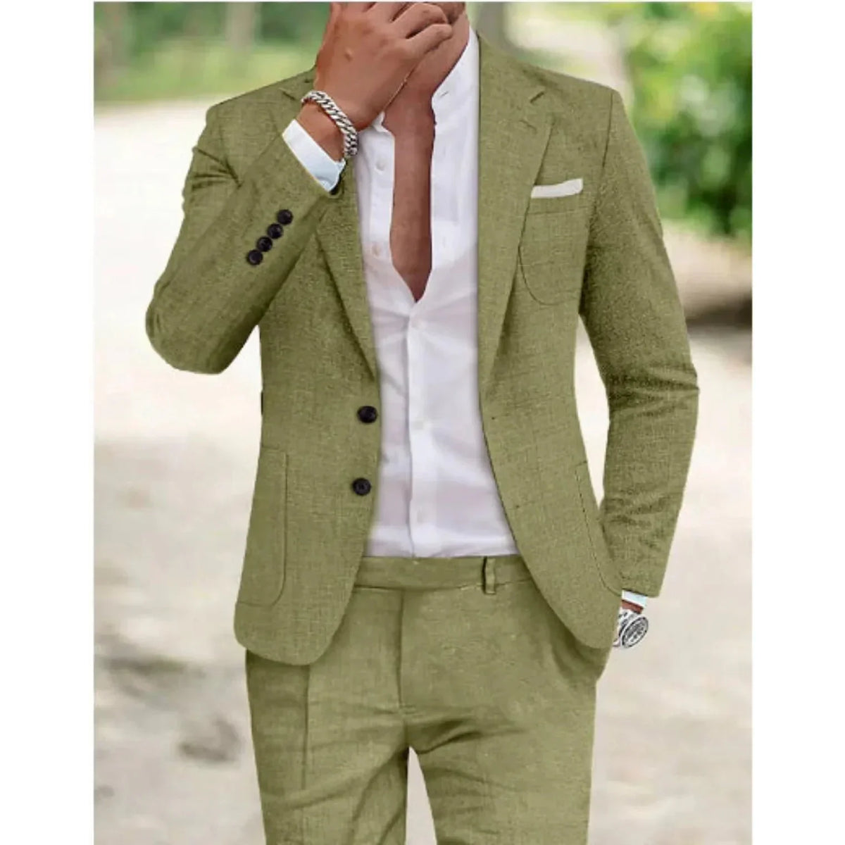 Herren Leinenanzug Leicht Elegant Herbstmode Freizeit Formal
