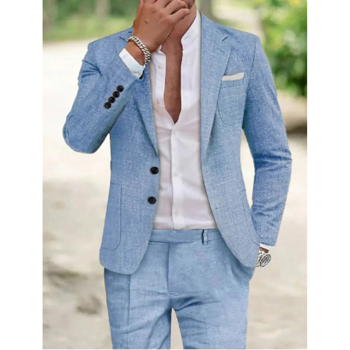 Herren Leinenanzug Leicht Elegant Herbstmode Freizeit Formal