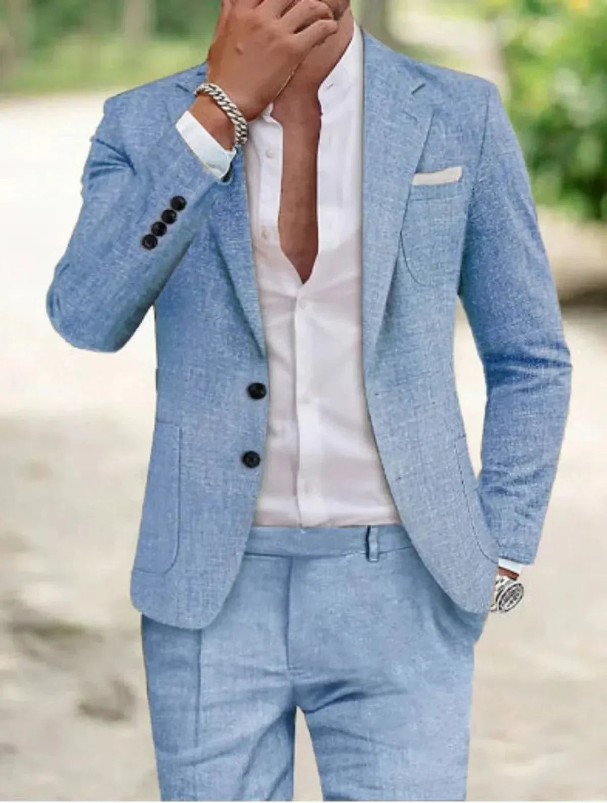 Herren Leinenanzug Leicht Elegant Herbstmode Freizeit Formal