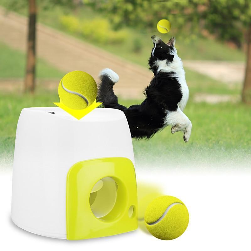 Automatic Tennis Ball Launcher Dog Toy - Interactive Food Dispenser Pet Feeder Fetch Tennis Ball Launcher Food Reward Machine