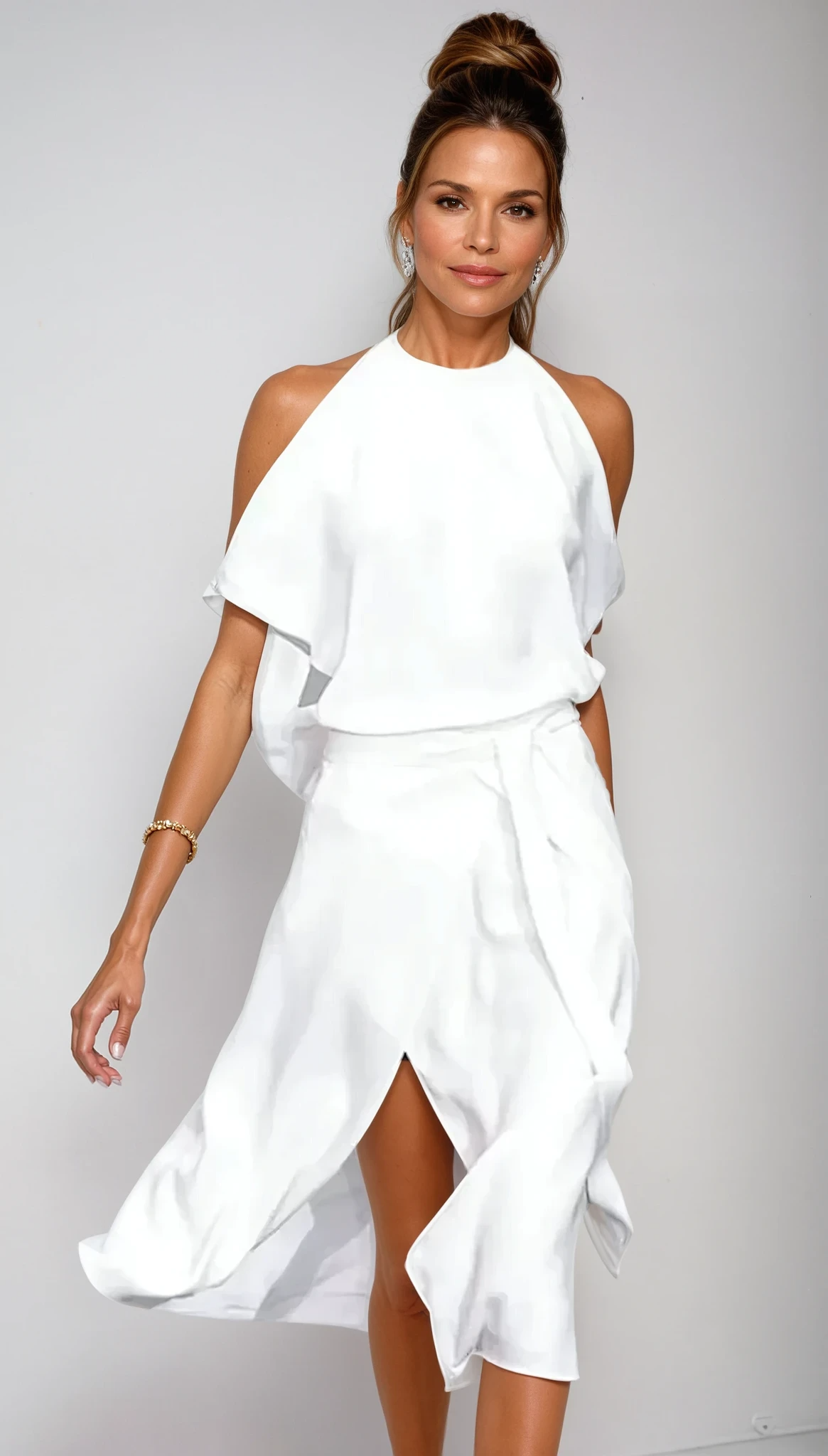 Asymmetrical Midi Dress Off-Shoulder Design Flattering Fit Elegant Style 0