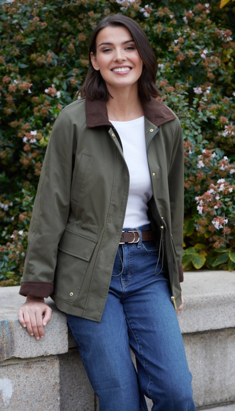 Barn Jacket with Corduroy Trims Adjustable Waist Casual Style 0