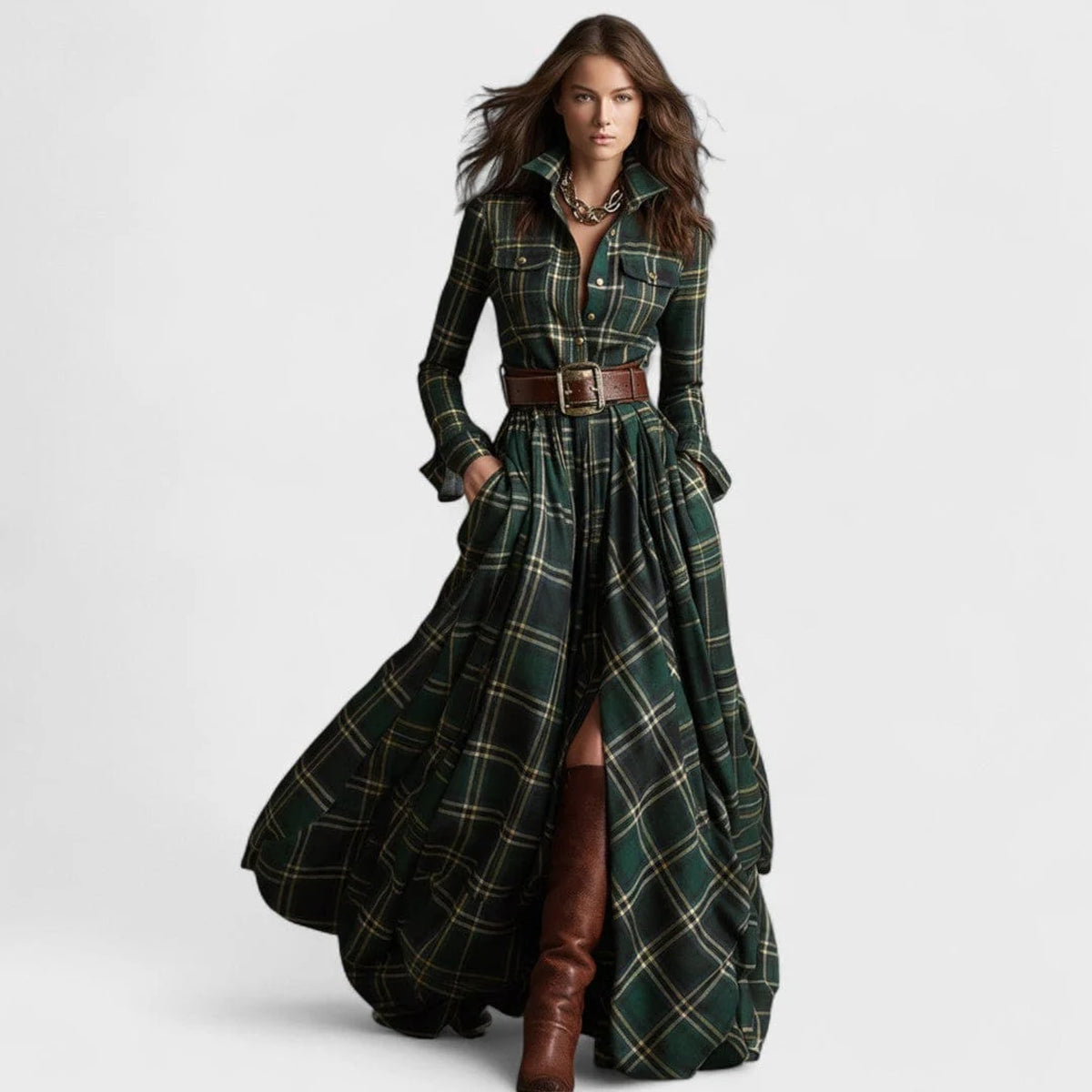 Gürtelkleid Damen Klassisches Karo Eleganter Sommerstil