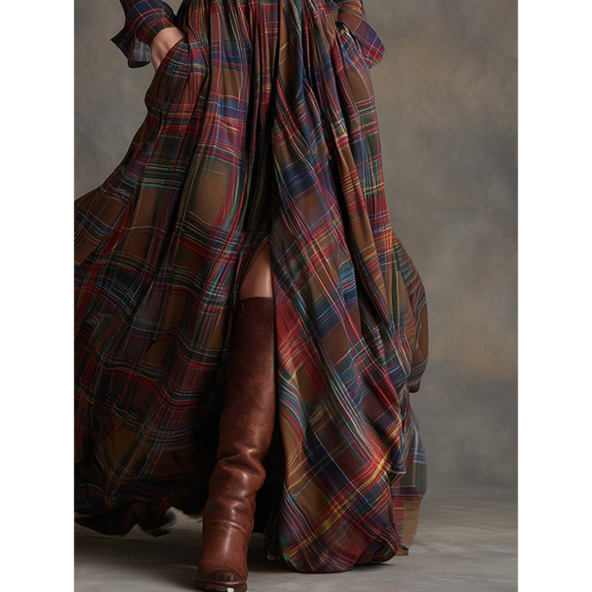 Belted Shirt Dress Women Classic Plaid Elegant Summer Style 4
