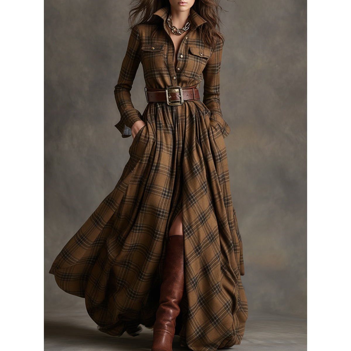 Belted Shirt Dress Women Classic Plaid Elegant Summer Style 8